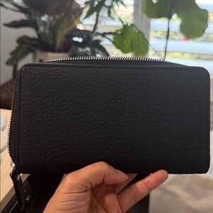 Black Long Bifold Wallet Card Holder Purse with Zipper